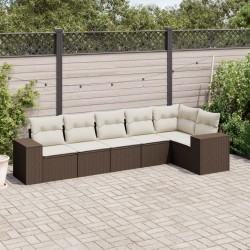 Salon de jardin avec coussins 6 pcs marron résine tressée 508884508884
