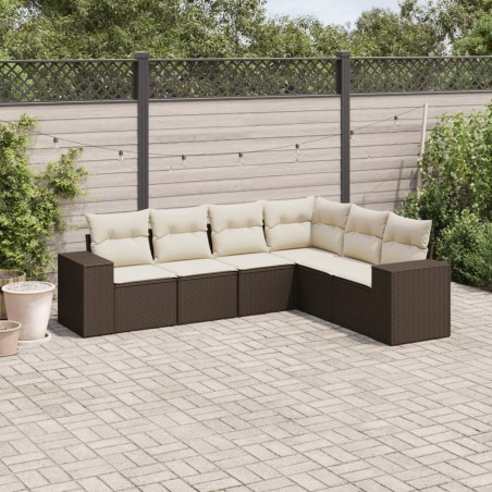 Salon de jardin avec coussins 6 pcs marron résine tressée 508885508885