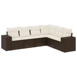 Salon de jardin avec coussins 6 pcs marron résine tressée 508885508885