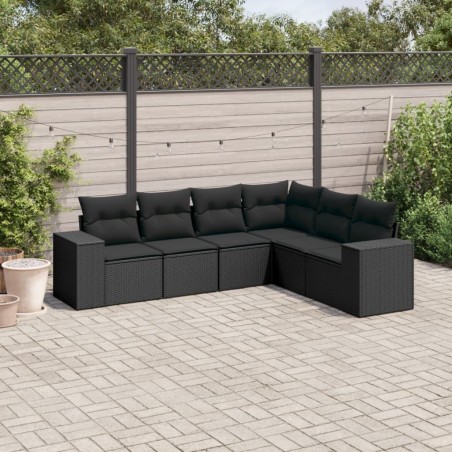 Salon de jardin 6 pcs avec coussins noir résine tressée 508887508887