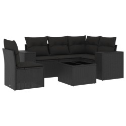 Salon de jardin 6 pcs avec coussins noir résine tressée 508889508889