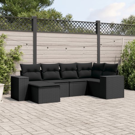 Salon de jardin 6 pcs avec coussins noir résine tressée 508890508890