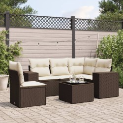Salon de jardin avec coussins 6 pcs marron résine tressée 508891508891