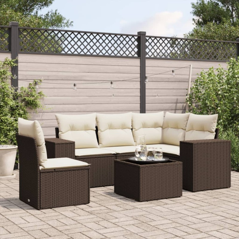 Salon de jardin avec coussins 6 pcs marron résine tressée 508891508891