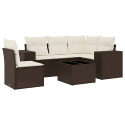 Salon de jardin avec coussins 6 pcs marron résine tressée 508891508891