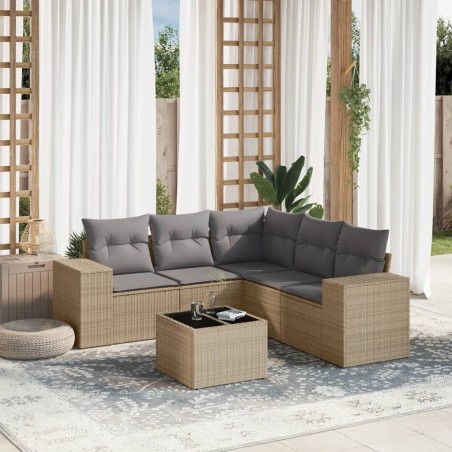 Salon de jardin avec coussins 6 pcs beige résine tressée 508892508892