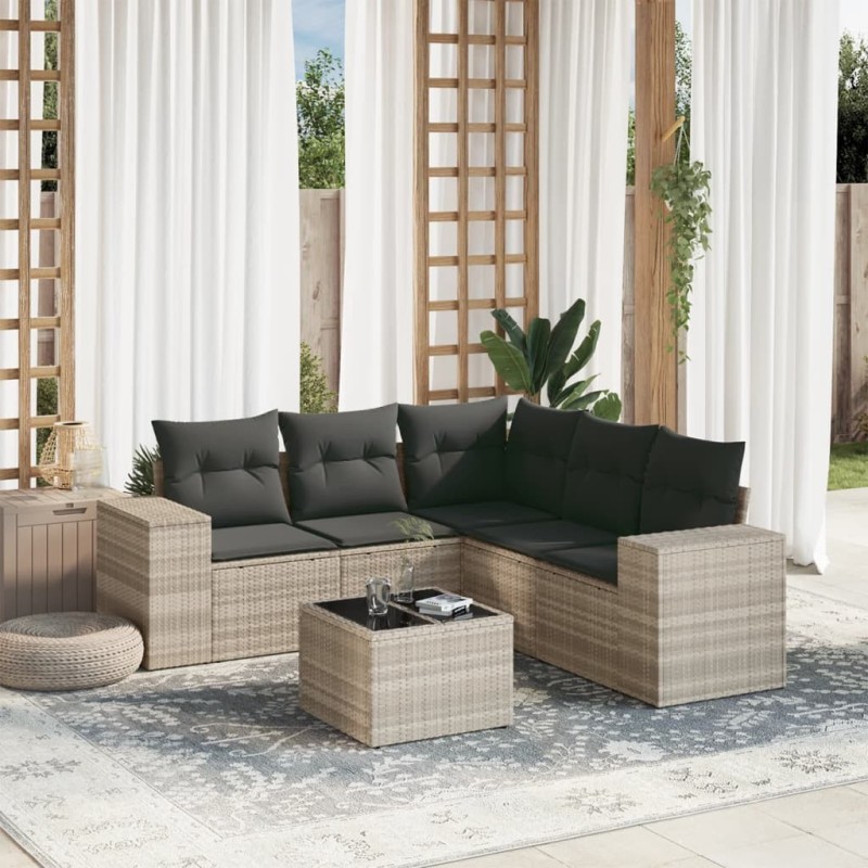 Salon de jardin 6 pcs avec coussins gris clair résine tressée 508893508893