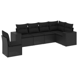 Salon de jardin 6 pcs avec coussins noir résine tressée 508894508894