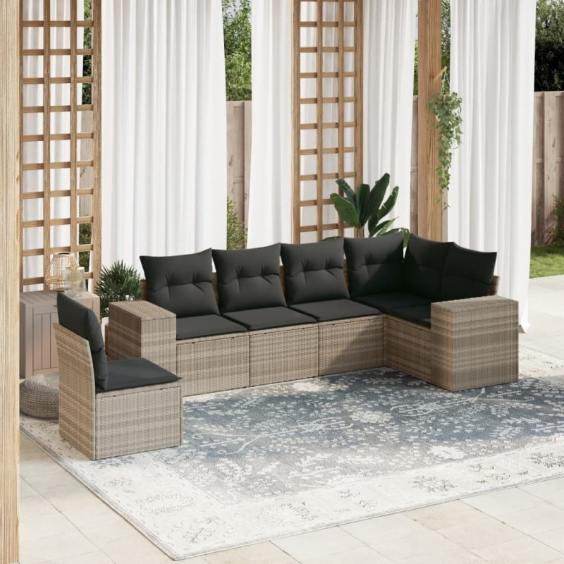 Salon de jardin 6 pcs avec coussins gris clair résine tressée 508895508895
