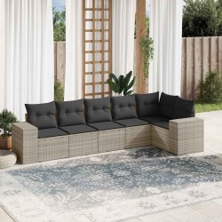 Salon de jardin 6 pcs avec coussins gris clair résine tressée 508896508896