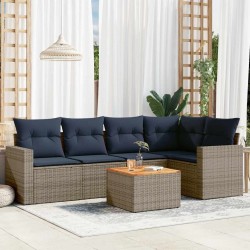Salon de jardin 6 pcs avec coussins gris résine tressée 508897508897