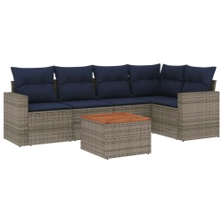 Salon de jardin 6 pcs avec coussins gris résine tressée 508897508897
