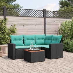 Salon de jardin 5 pcs avec coussins noir résine tressée 508898508898