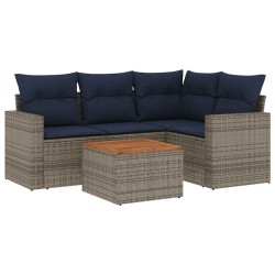 Salon de jardin 5 pcs avec coussins gris résine tressée 508899508899