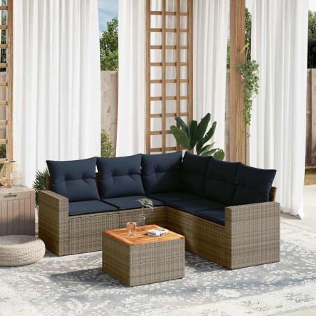 Salon de jardin 6 pcs avec coussins gris résine tressée 508900508900