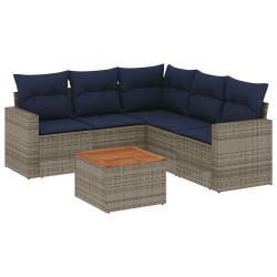 Salon de jardin 6 pcs avec coussins gris résine tressée 508900508900