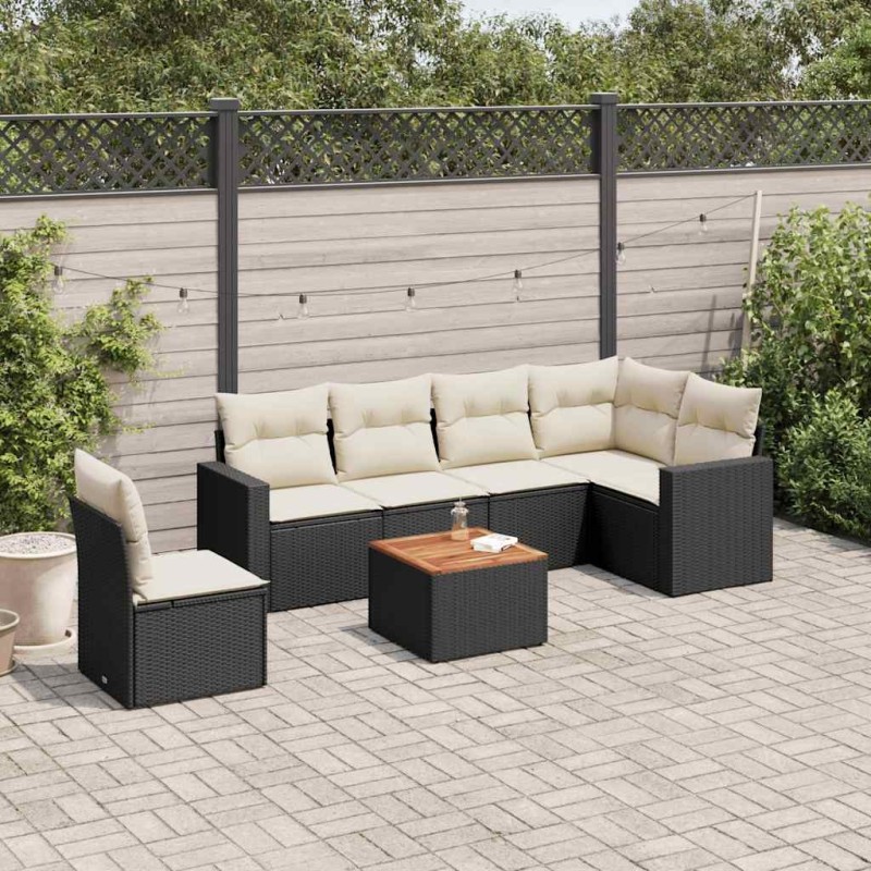 Salon de jardin 7 pcs avec coussins noir résine tressée 508901508901