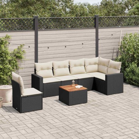 Salon de jardin 7 pcs avec coussins noir résine tressée 508901508901