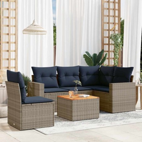 Salon de jardin 6 pcs avec coussins gris résine tressée 508902508902
