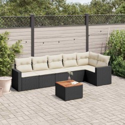 Salon de jardin 7 pcs avec coussins noir résine tressée 508903508903