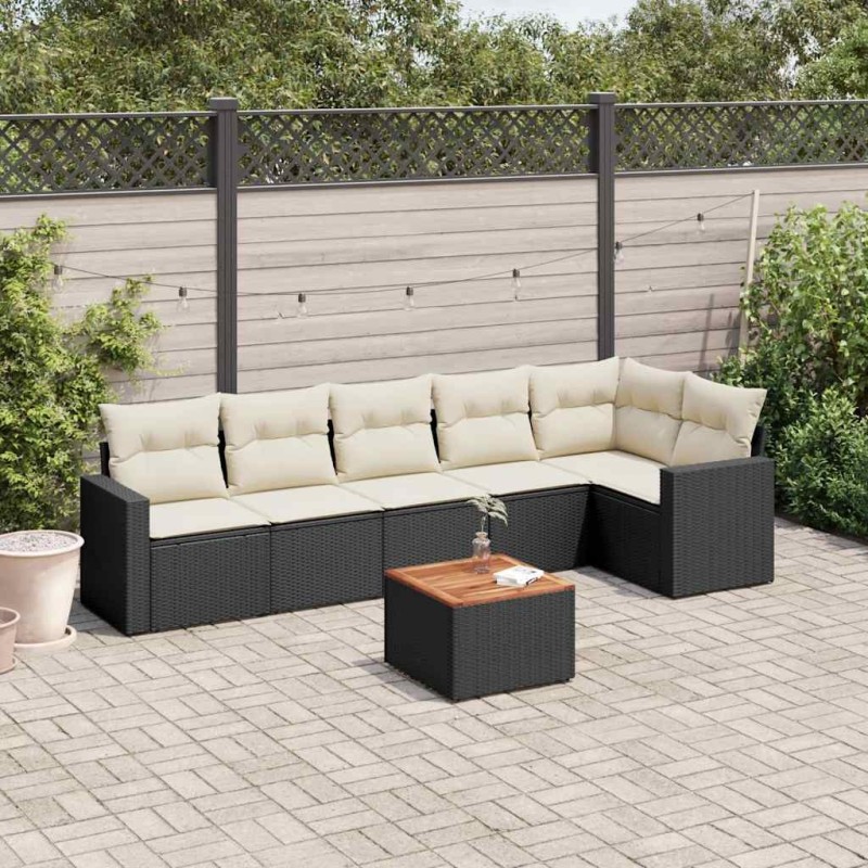 Salon de jardin 7 pcs avec coussins noir résine tressée 508903508903