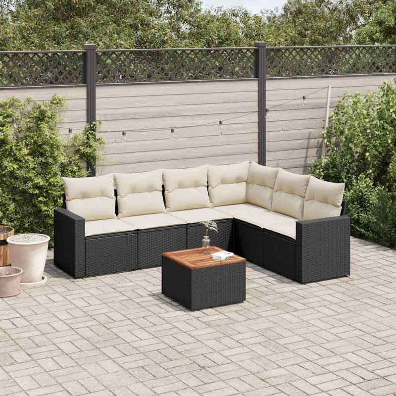 Salon de jardin 7 pcs avec coussins noir résine tressée 508904508904