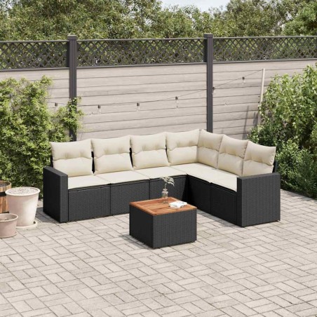 Salon de jardin 7 pcs avec coussins noir résine tressée 508904508904
