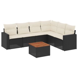 Salon de jardin 7 pcs avec coussins noir résine tressée 508904508904