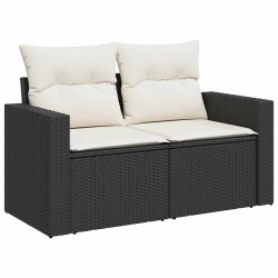 Salon de jardin 7 pcs avec coussins noir résine tressée 508904508904