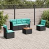 Salon de jardin 6 pcs avec coussins noir résine tressée 508905508905
