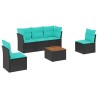 Salon de jardin 6 pcs avec coussins noir résine tressée 508905508905