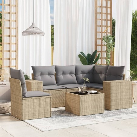 Salon de jardin avec coussins 6 pcs beige résine tressée 508908508908