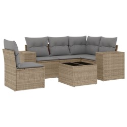 Salon de jardin avec coussins 6 pcs beige résine tressée 508908508908
