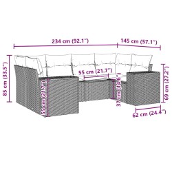 Salon de jardin 6 pcs avec coussins noir résine tressée 508910508910
