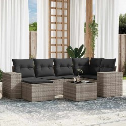 Salon de jardin avec coussins 7 pcs gris clair résine tressée 508911508911