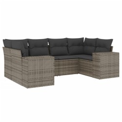 Salon de jardin 6 pcs avec coussins gris résine tressée 508914508914