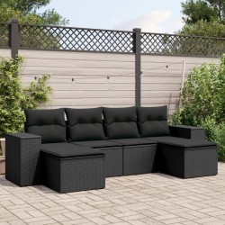 Salon de jardin 6 pcs avec coussins noir résine tressée 508915508915