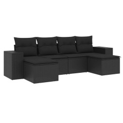 Salon de jardin 6 pcs avec coussins noir résine tressée 508915508915