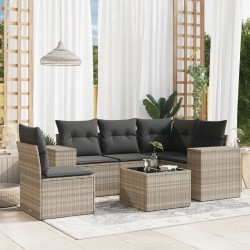Salon de jardin 6 pcs avec coussins gris clair résine tressée 508922508922