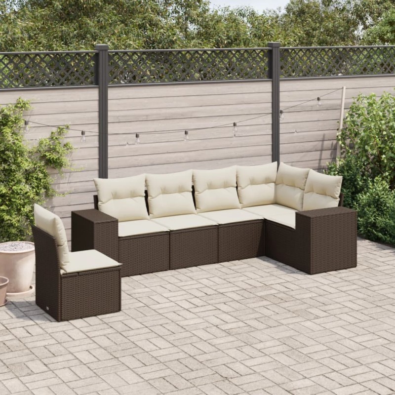 Salon de jardin avec coussins 6 pcs marron résine tressée 508924508924