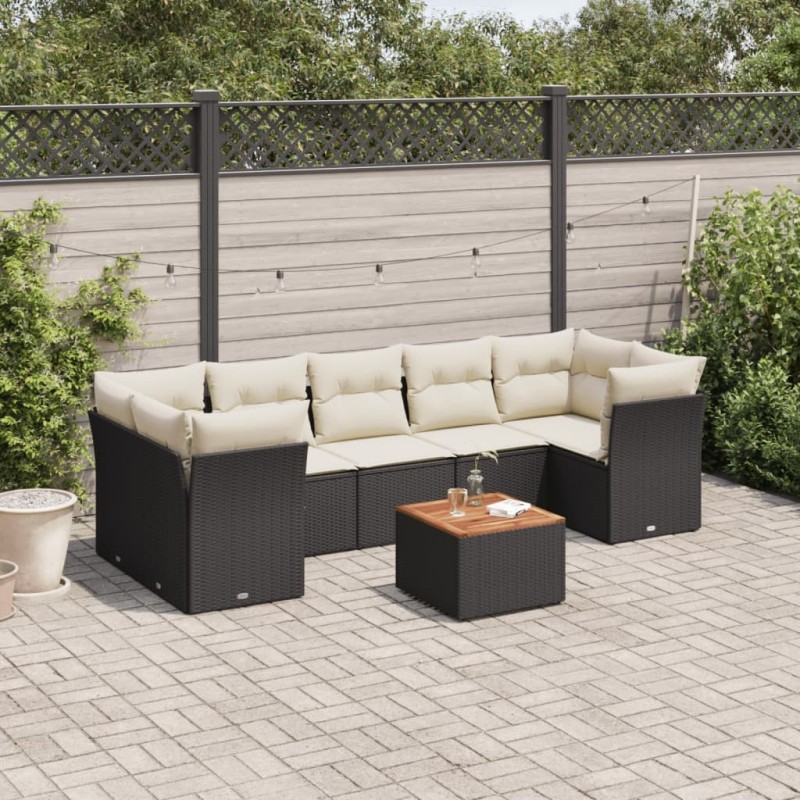 Salon de jardin 8 pcs avec coussins noir résine tressée 508926508926