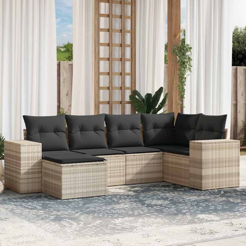 Salon de jardin 6 pcs avec coussins gris clair résine tressée 508927508927