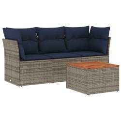 Salon de jardin 4 pcs avec coussins gris résine tressée 508929508929