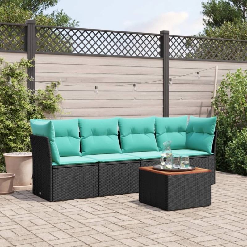 Salon de jardin 5 pcs avec coussins noir résine tressée 508930508930