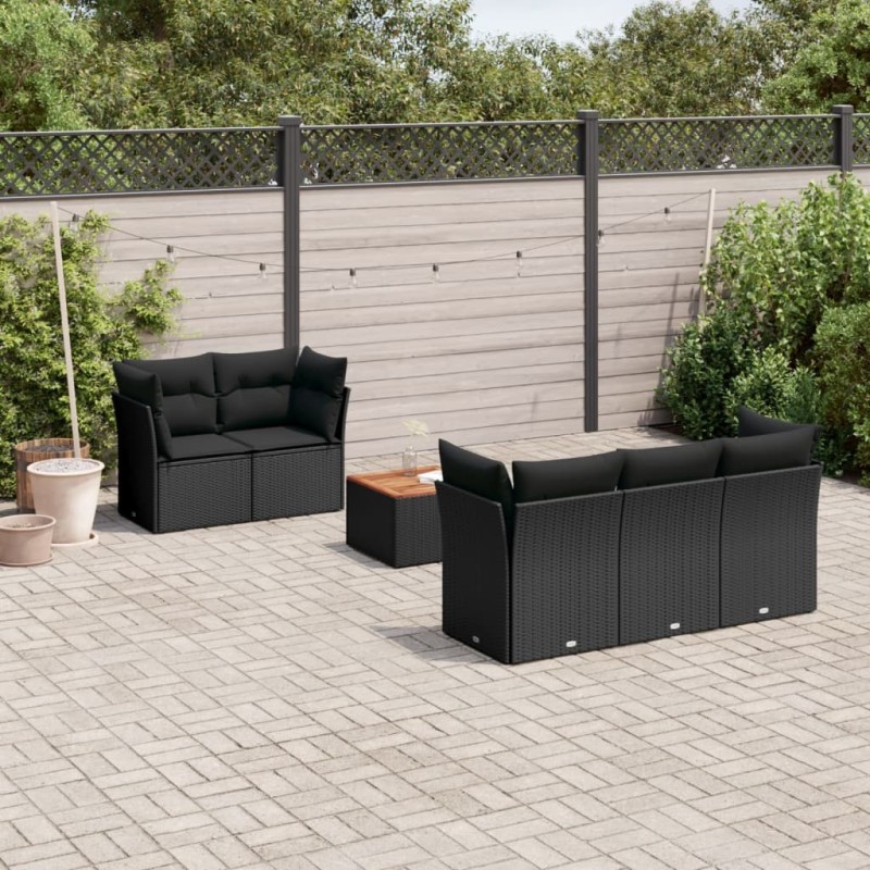 Salon de jardin 6 pcs avec coussins noir résine tressée 508932508932