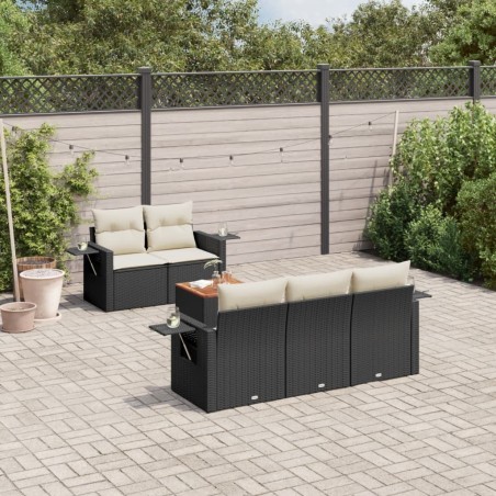 Salon de jardin 6 pcs avec coussins noir résine tressée 508934508934