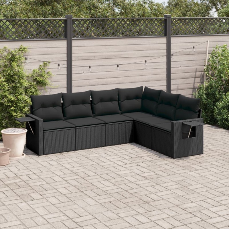 Salon de jardin 6 pcs avec coussins noir résine tressée 508936508936
