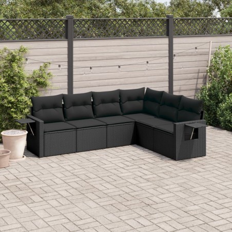Salon de jardin 6 pcs avec coussins noir résine tressée 508936508936