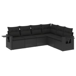 Salon de jardin 6 pcs avec coussins noir résine tressée 508936508936