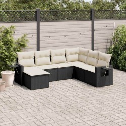 Salon de jardin 7 pcs avec coussins noir résine tressée 508937508937